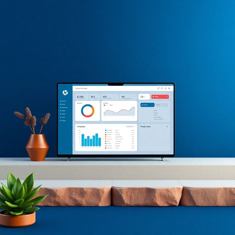 Čist mockup dashboarda produkta na indigo pozadini — prikaz clean-tech vizualnog stila